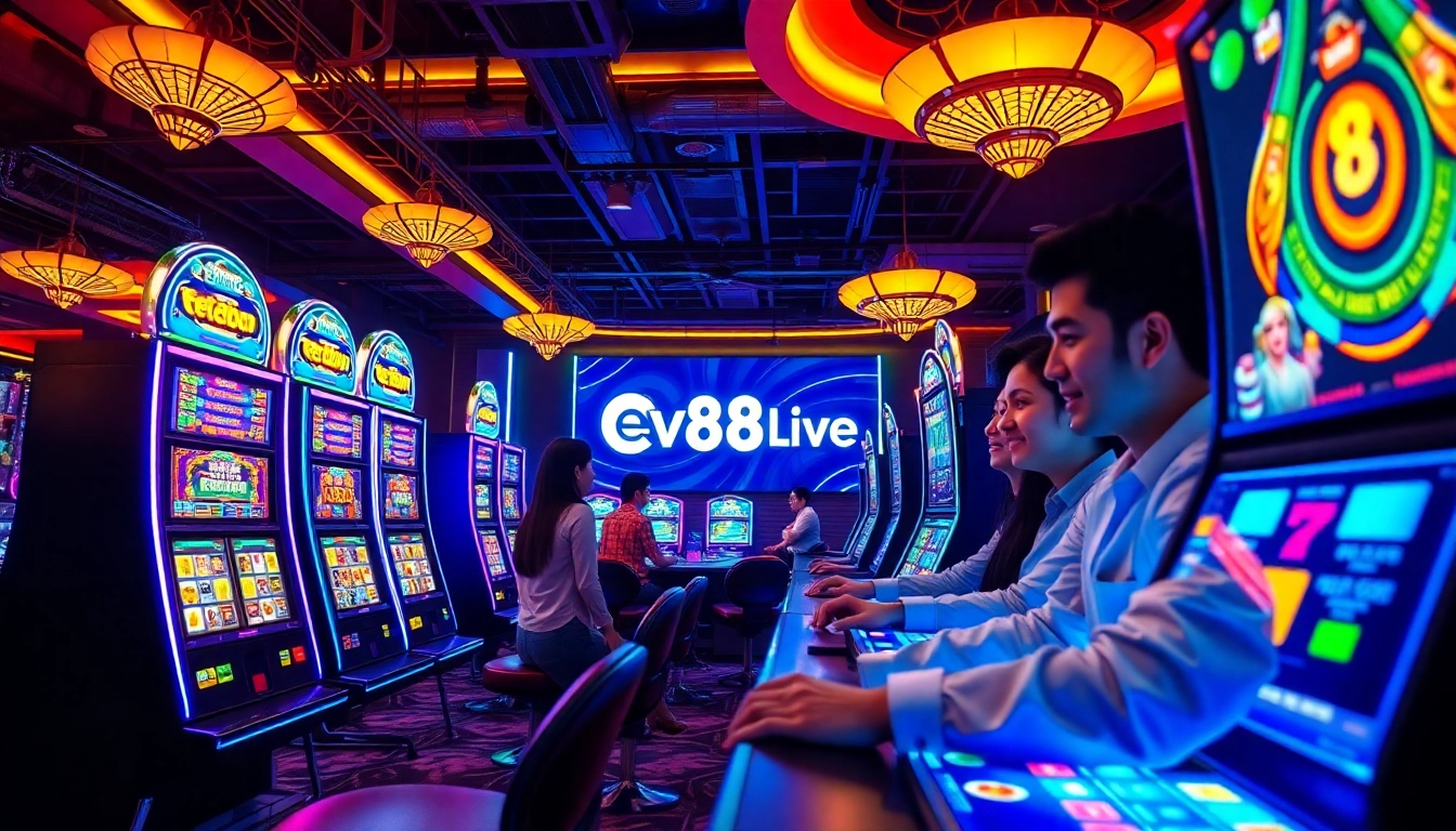 Experience the excitement of online gaming at ev88win.live, featuring vibrant virtual casino scenes and engaging players.
