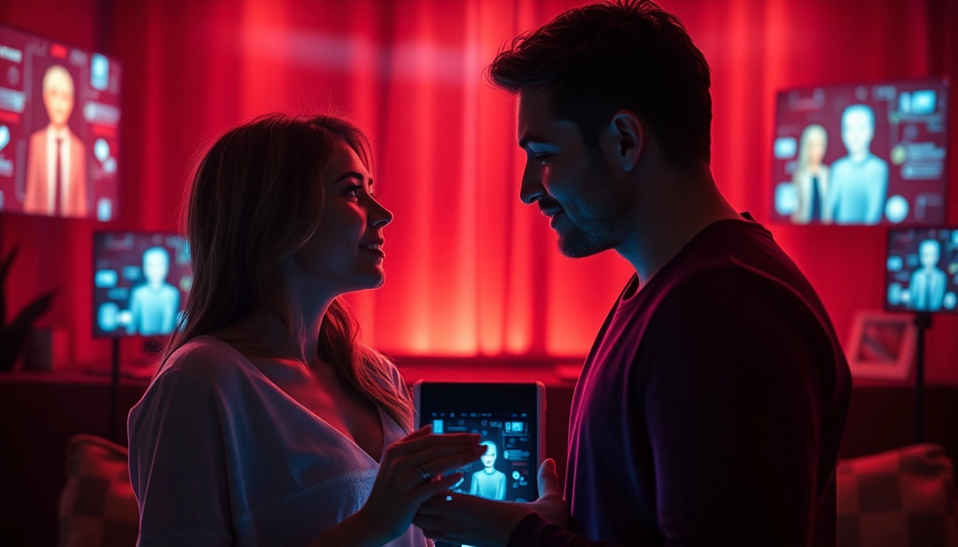 Engaging conversation with sex AI characters in a modern, intimate setting.