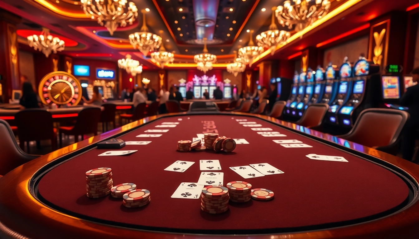 33win players enjoying an exciting poker game with vibrant chips and a luxe casino atmosphere.