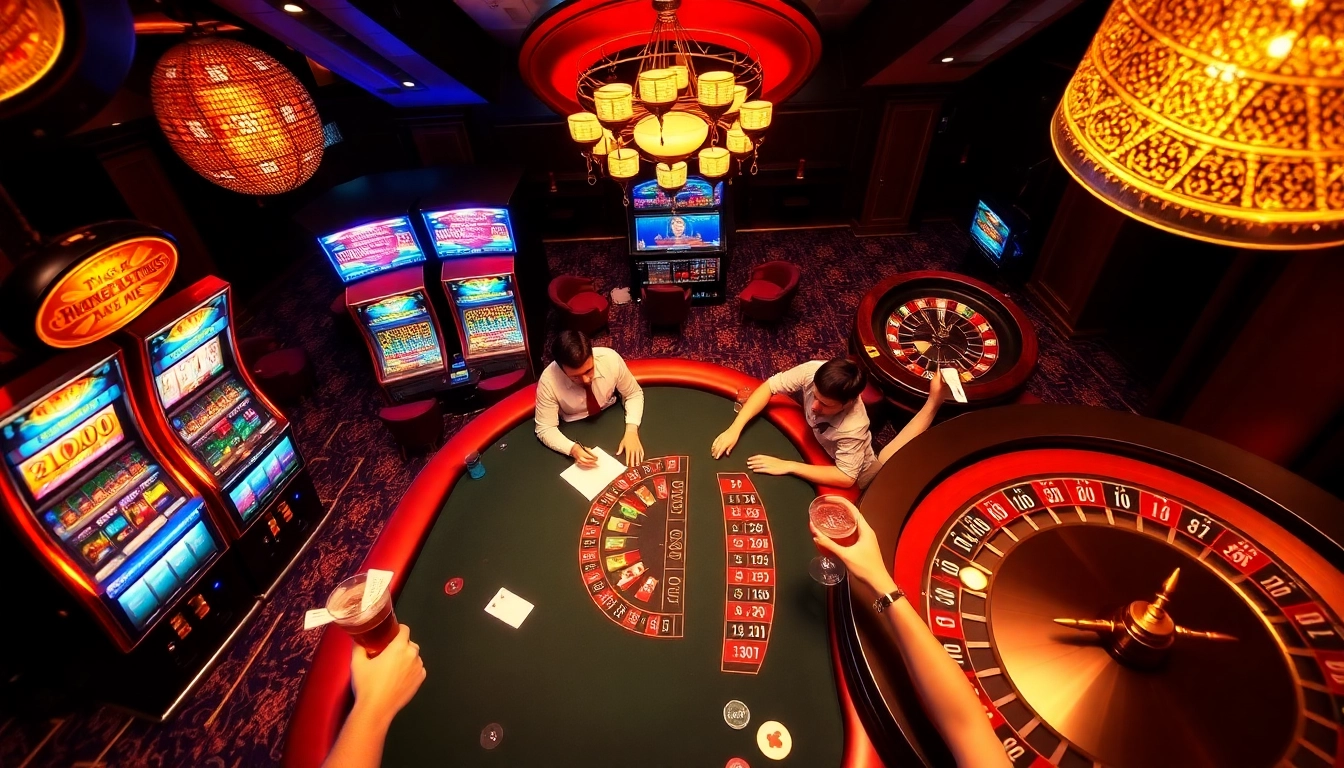 Exciting casino scene at https://keonhacai.claims/ with players engaged at tables and vibrant gaming elements.
