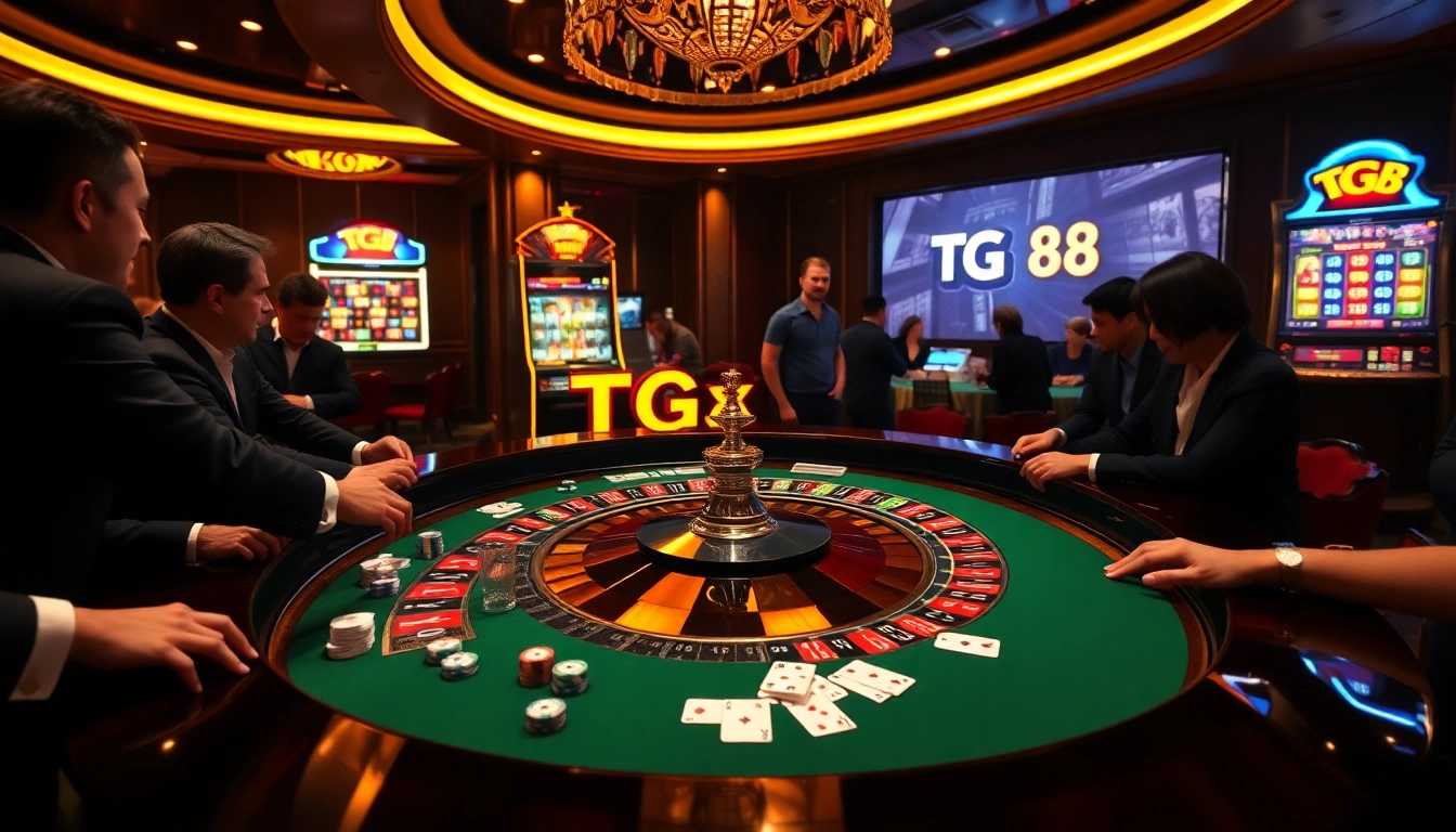 Players engaged at a roulette table in an elegant casino showcasing the TG 88 experience.