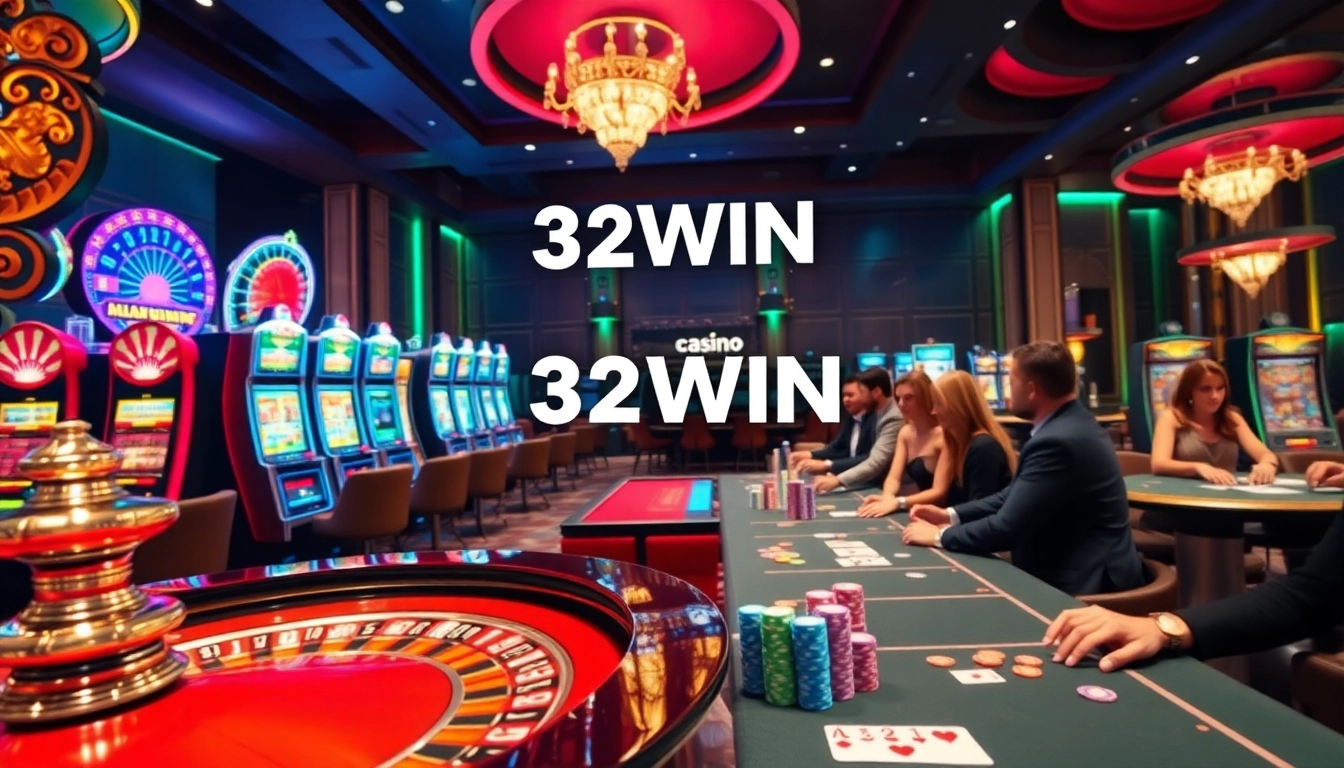 Experience the thrill of 32WIN with vibrant casino games, poker tables, and luxurious surroundings.