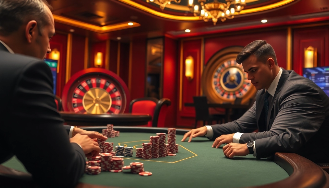 Players enjoying a dynamic poker game at https://bet88.talk/, showcasing strategy and excitement in a luxurious setting.