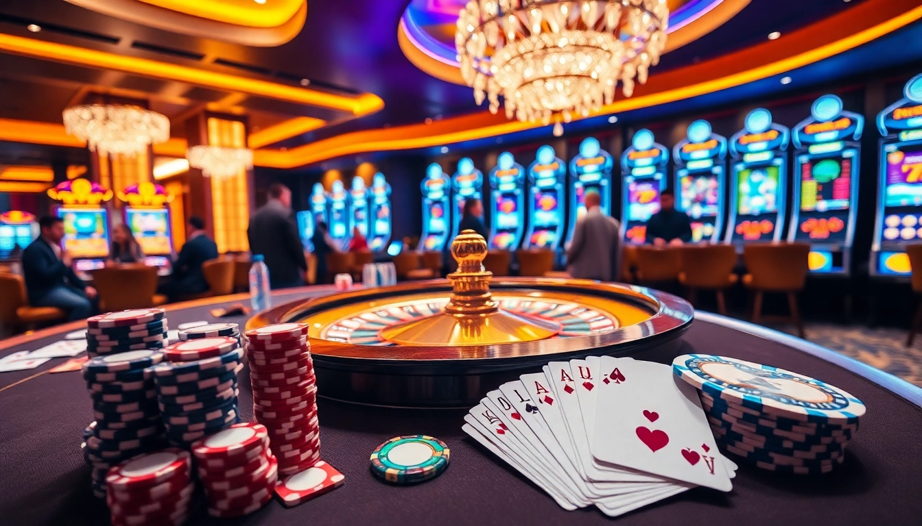 Experience thrilling gameplay with Emastoto at a luxurious casino table filled with poker chips and cards.