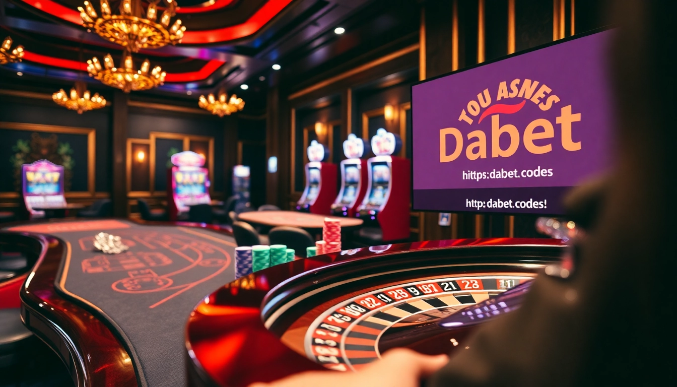Experience thrilling gaming action at https://dabet.codes/ with a roulette wheel and vibrant casino ambience.