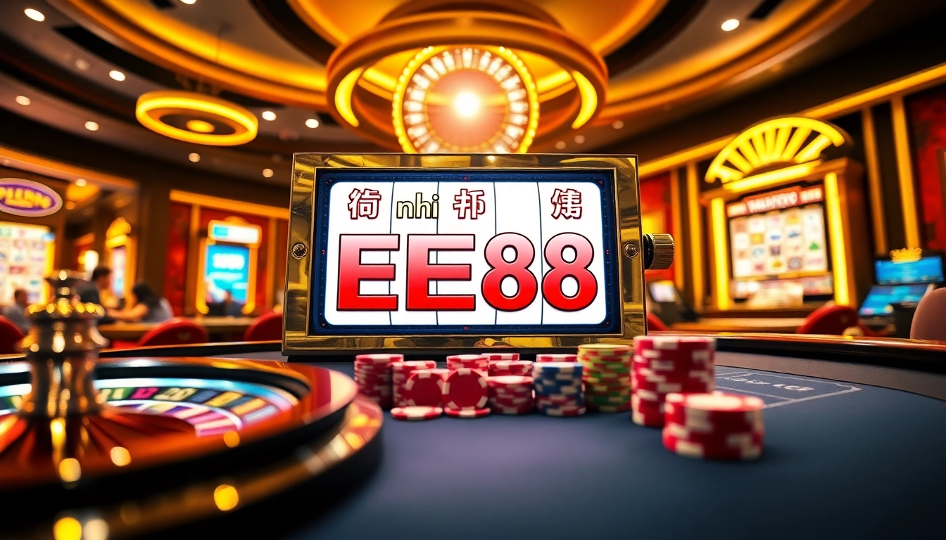Experience the thrill of nổ hũ EE88 as players chase exciting jackpots amidst colorful casino visuals.