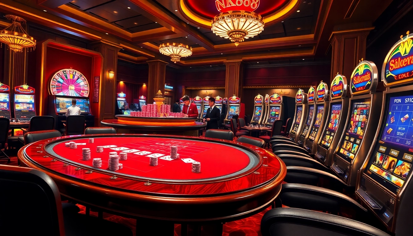 Experience the thrill of NK88 gaming at a luxurious casino table with chips and cards.