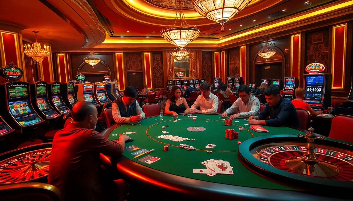 Intense poker action at a casino table with players showcasing their strategy in a luxurious setting featuring daga.