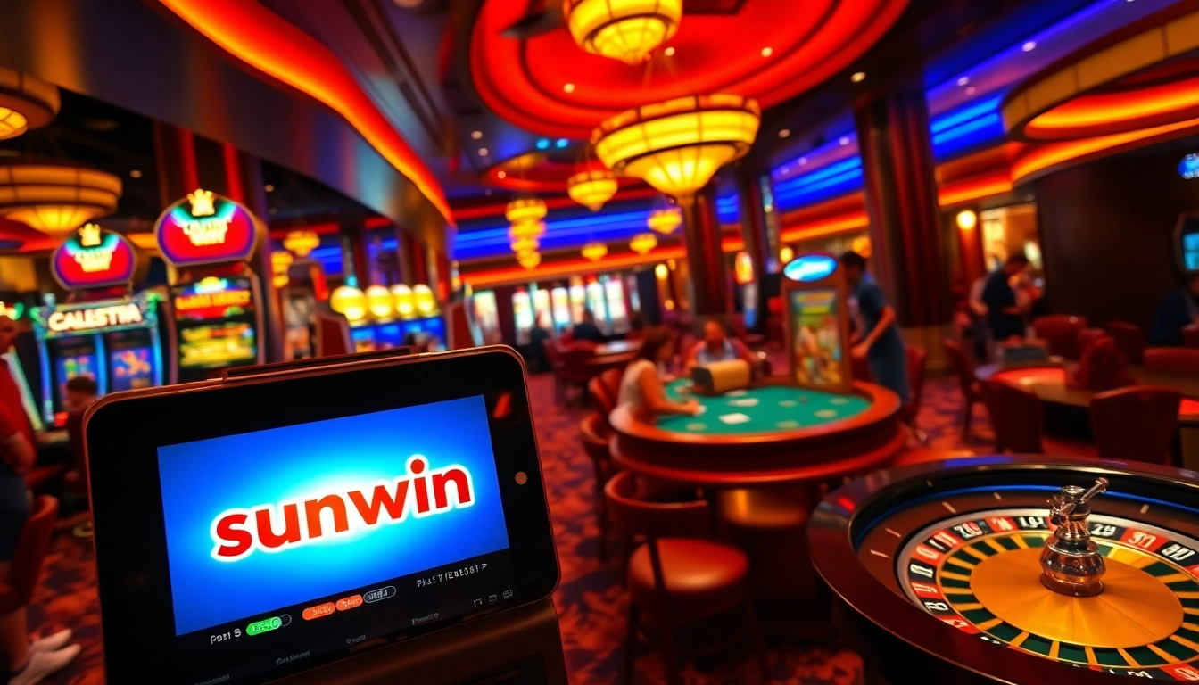 Experience thrilling gaming action at sunwin's luxurious casino setting.