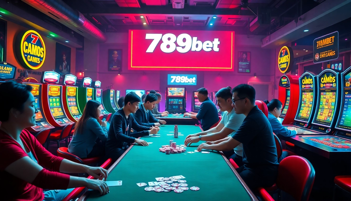 Engaging scene of diverse players enjoying various games at 789bet's vibrant online casino environment.