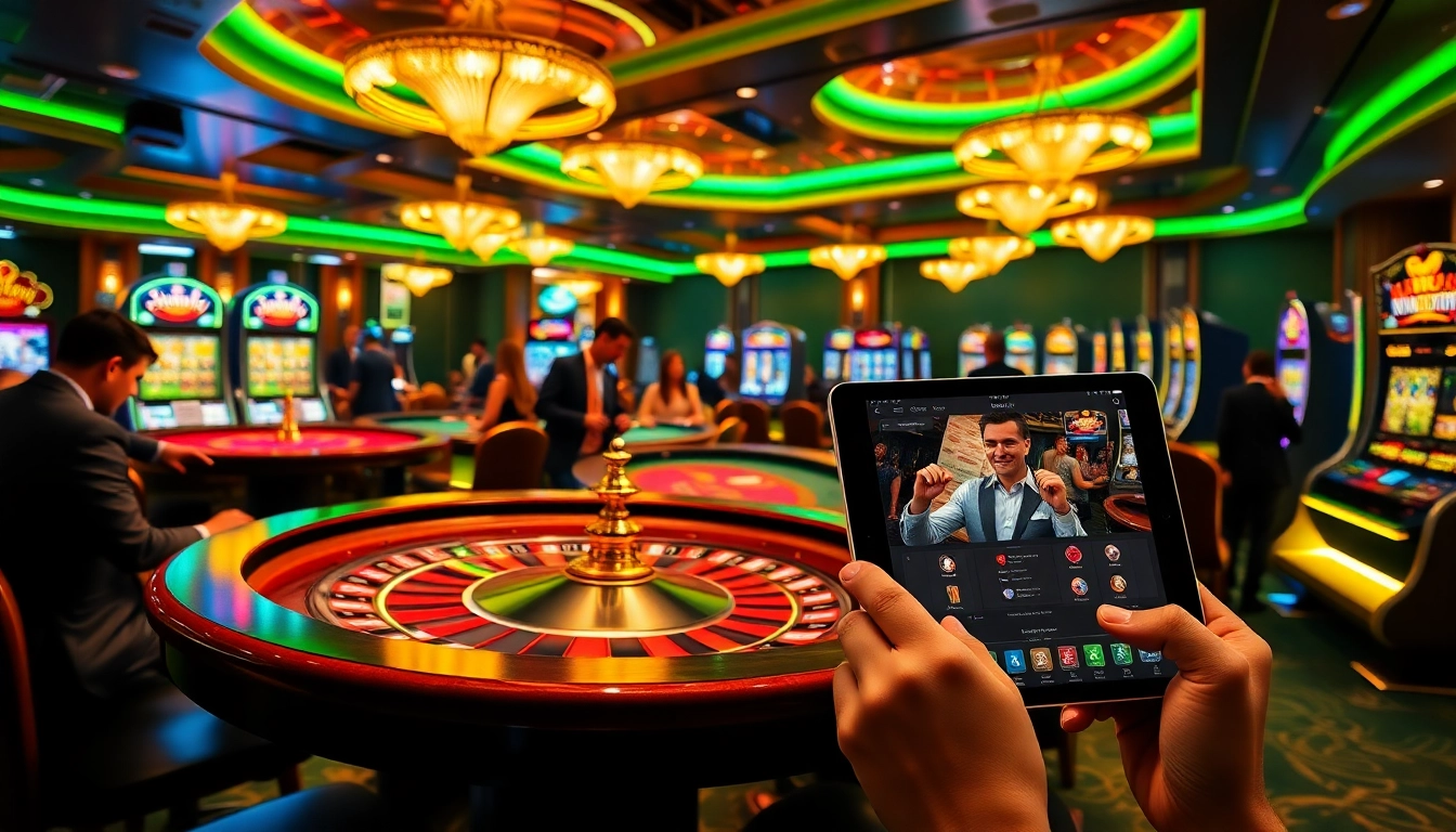 A dynamic casino night scene with roulette, poker, and online gaming elements from https://uu88xpj.com/ showcasing excitement and elegance.