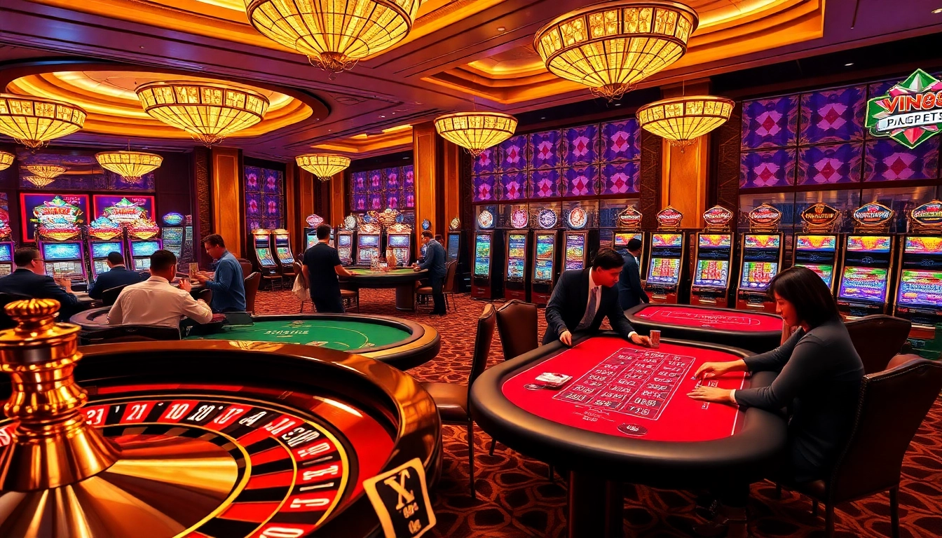 Players enjoy a thrilling experience at Vin88 casino with roulette and blackjack games.