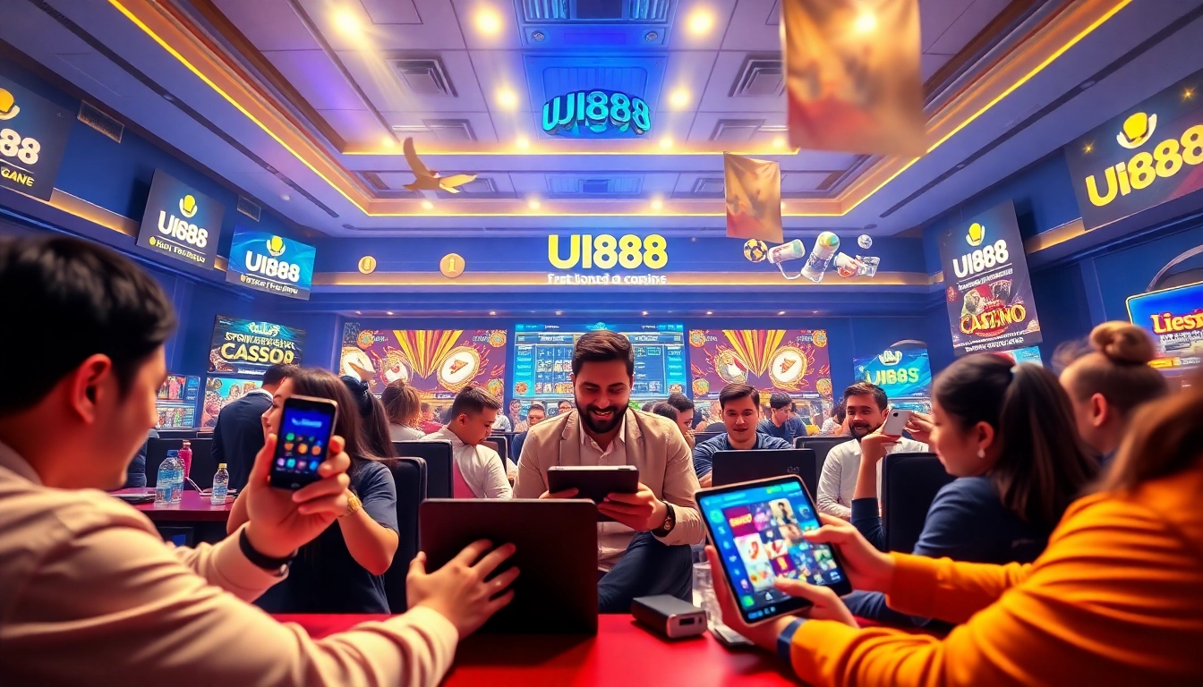 Engaging scene of players enjoying diverse games on the UU88 platform, reflecting excitement and trust.
