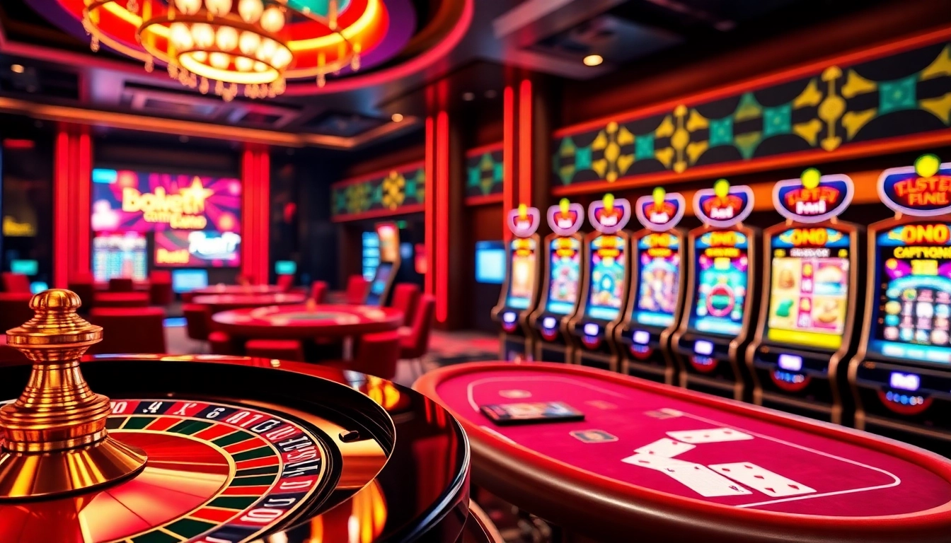 Experience luxury gaming excitement at trang chủ rr88 with vibrant casino tables and slot machines.