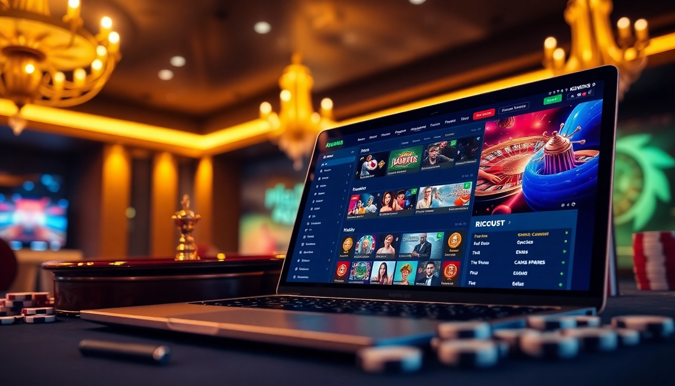 Engaging online gambling platform interface representing https://kuwins.live/ with vibrant colors and casino elements.