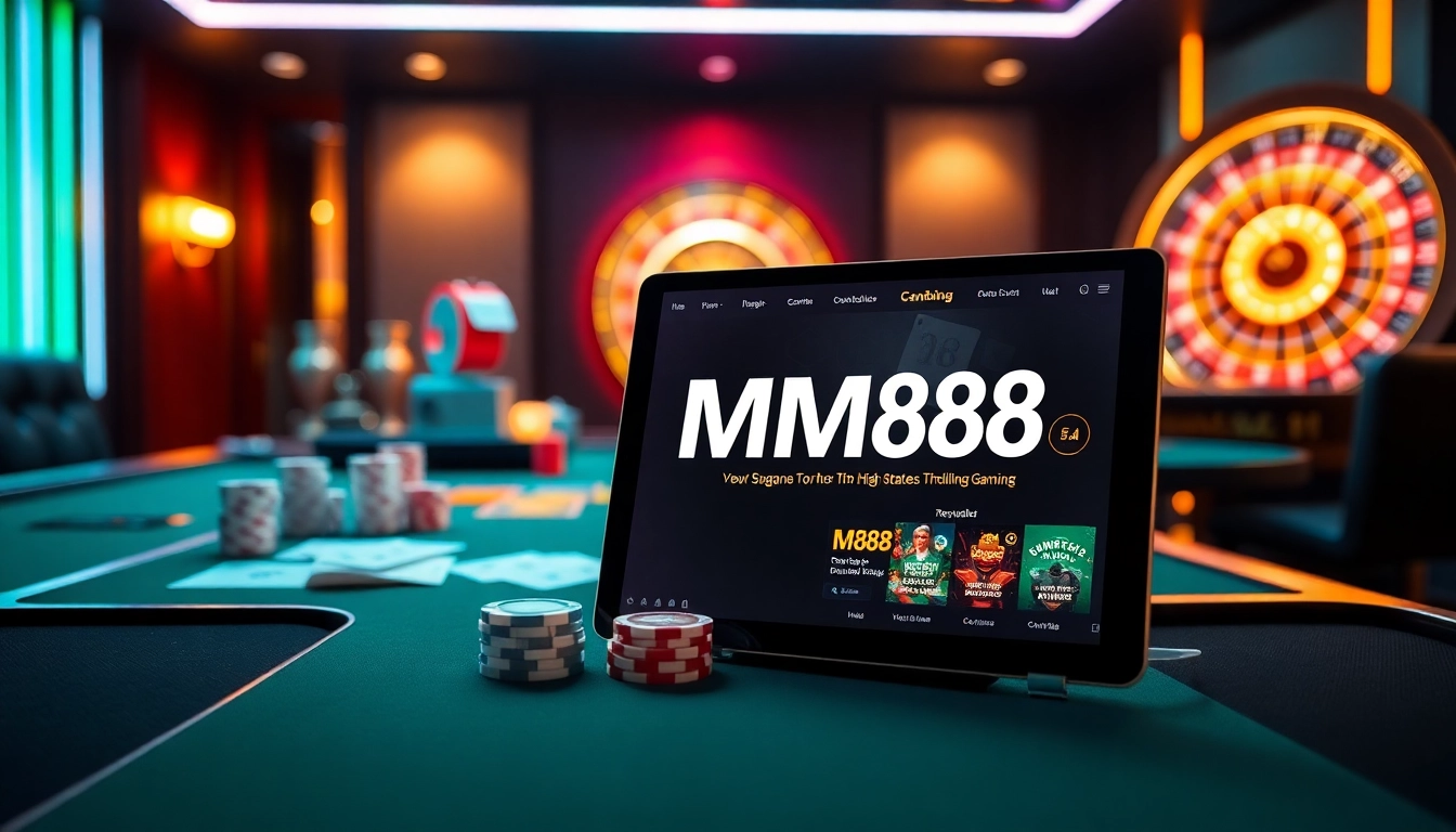 Experience the thrill of MM88 at a luxurious casino table with poker chips and cards.