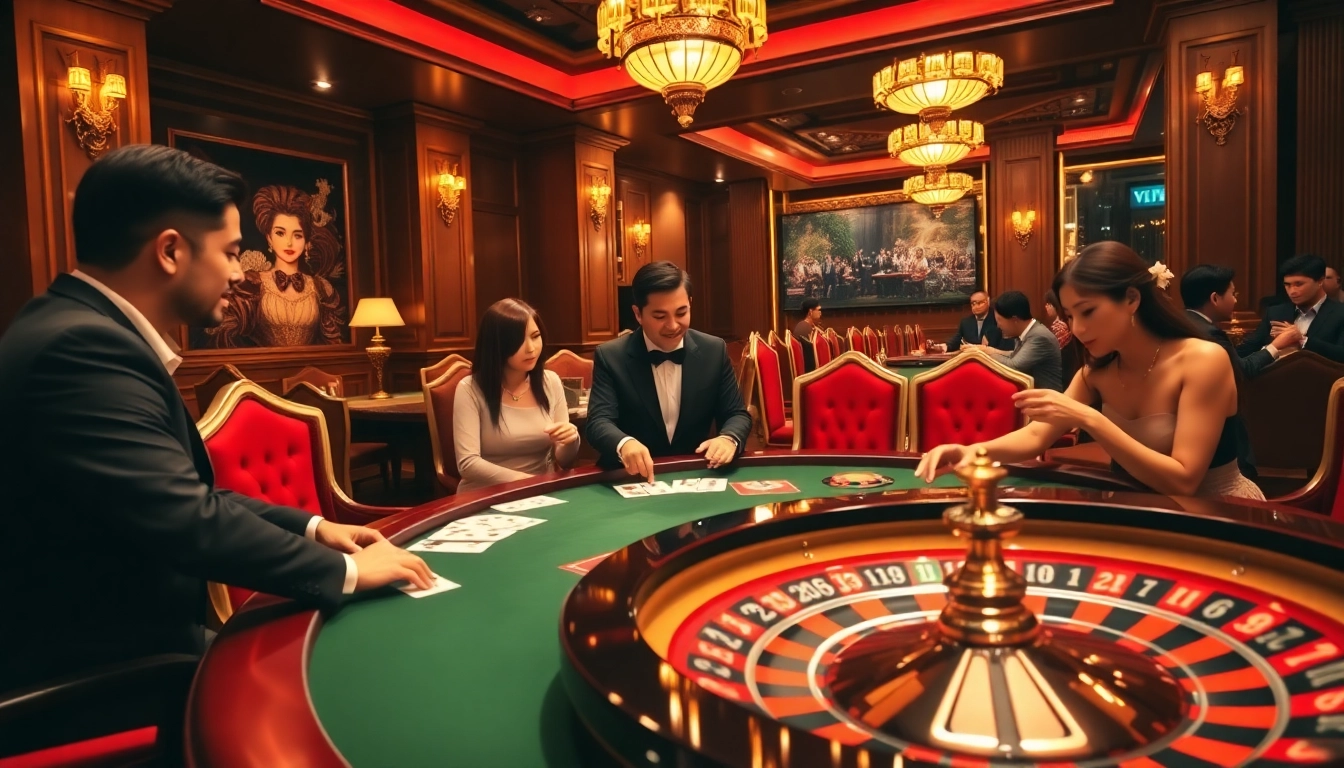 Người chơi đang háo hức tại bàn dealer trực tiếp của Nhà cái JD88, thể hiện sự sang trọng của môi trường casino có cược cao.