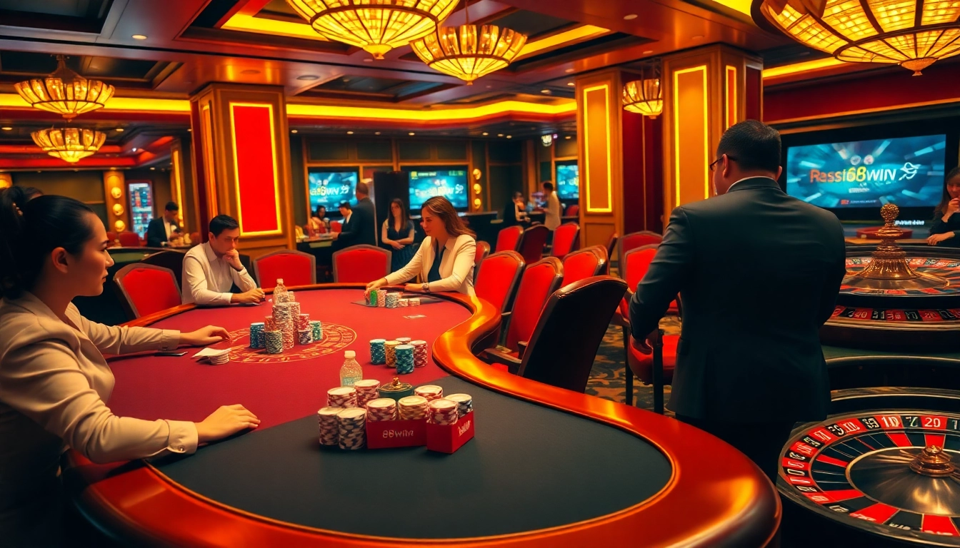 Players enjoying strategic poker gameplay at 58win's luxurious casino environment.