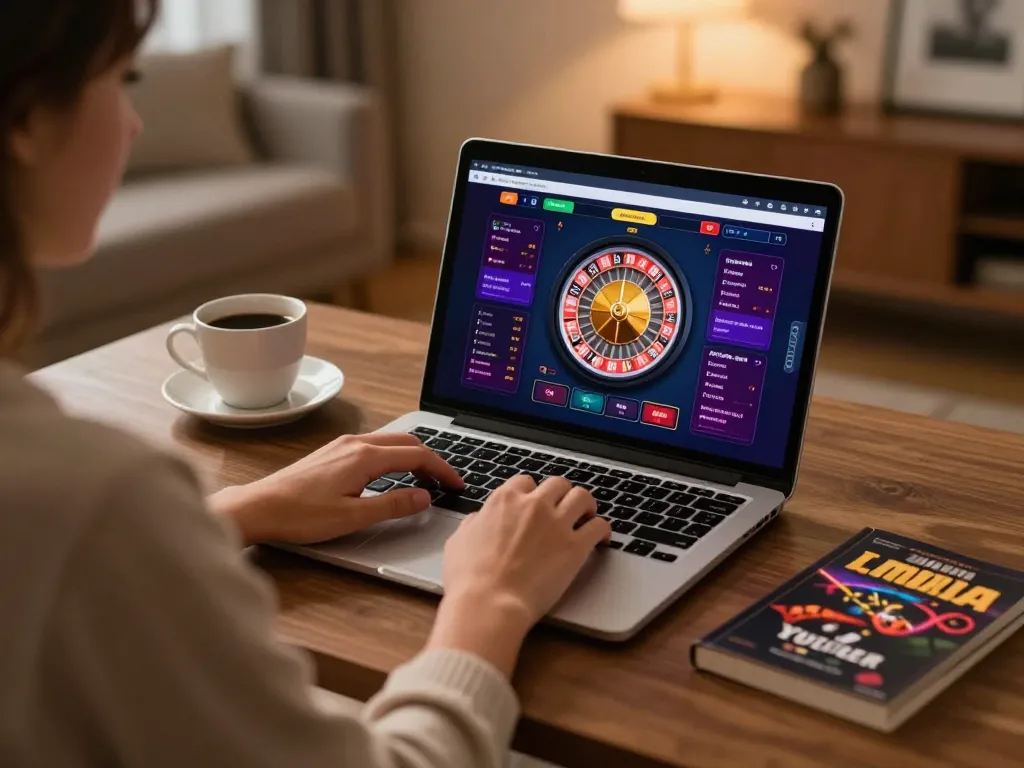 Player enjoying online gaming at home using hay88x, focused on roulette with personal touches around.