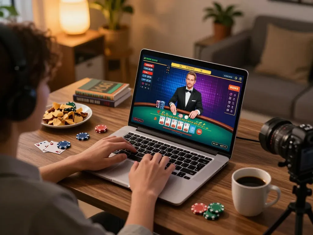 Twin68 player enjoying online blackjack gameplay with live dealer interface on laptop