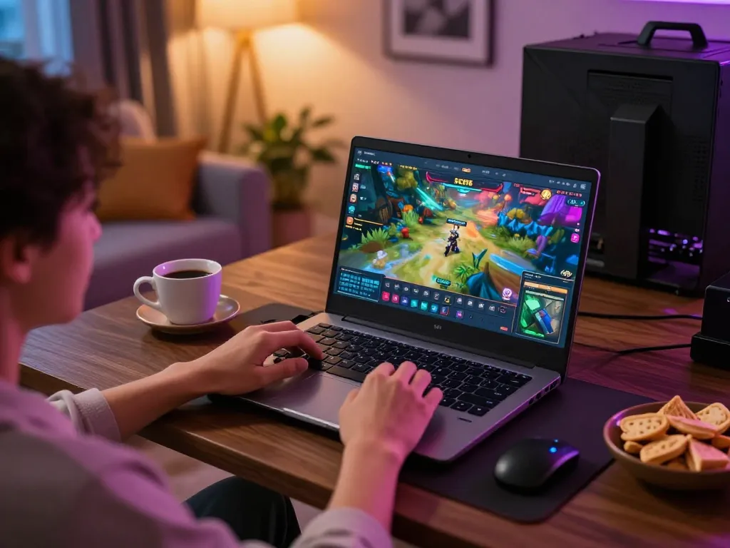 Engaging with SC88 Game on a laptop in a cozy home setup.