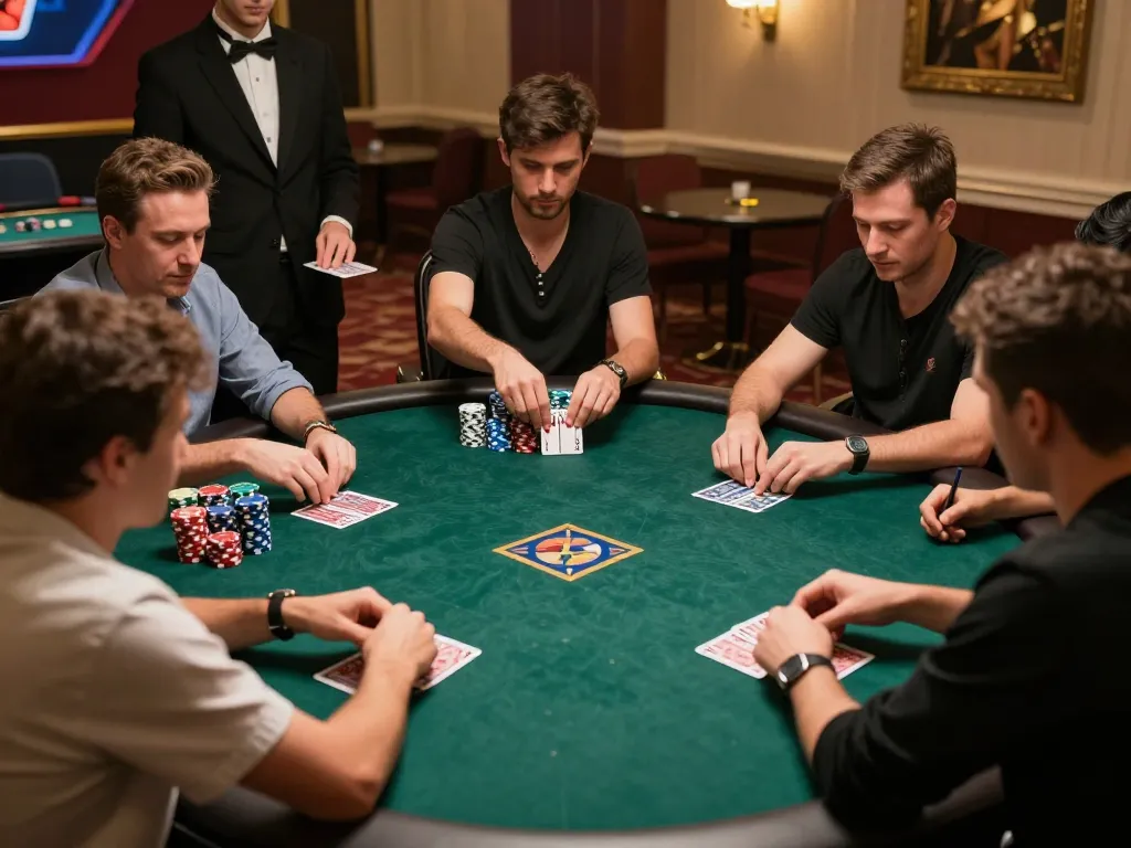 Players engage in high-stakes poker at 789bet, capturing the intense gaming atmosphere and strategic gameplay.