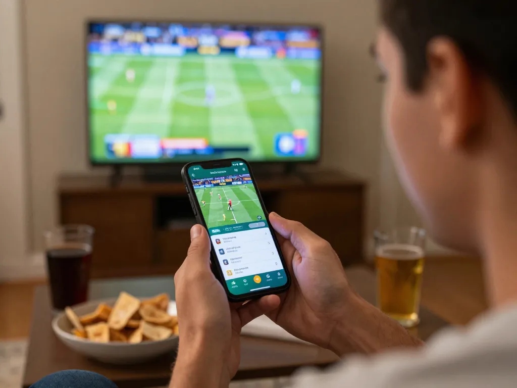 Person engaging with LC88 sports betting app, capturing excitement of live game action