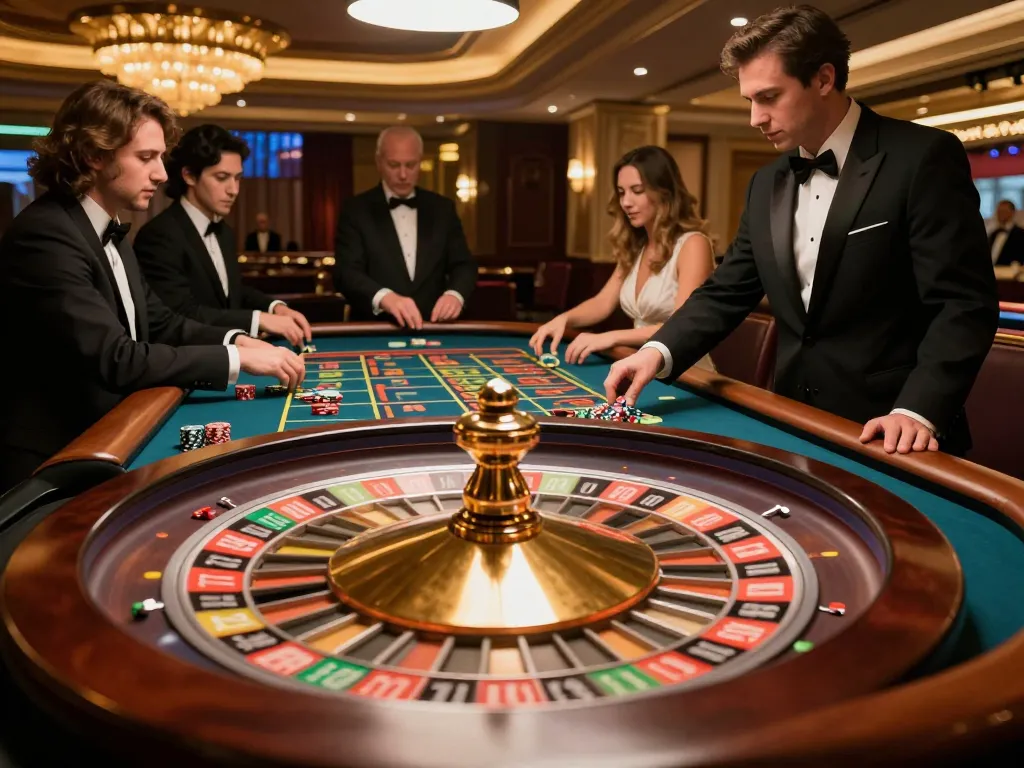 Experience the thrill of betting with 789WIN at an elegant roulette table in a luxurious casino atmosphere.
