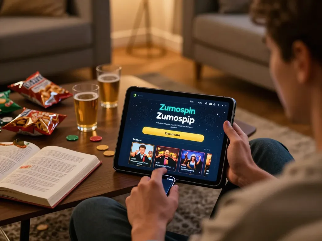 Engage in strategic gaming with the Zumospin app download on a tablet, showcasing exciting online casino interface.
