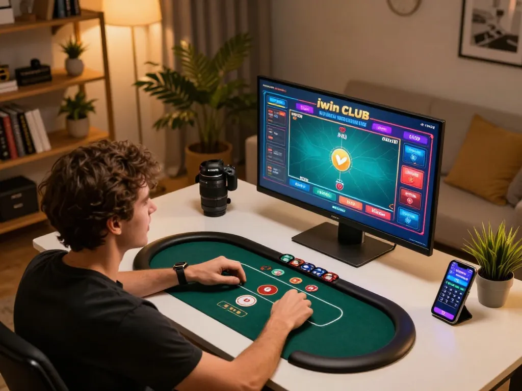 Experience engaging gameplay at iwin club with a player immersed in online poker strategy.