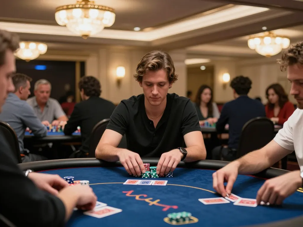 Players engaging in high-stakes poker at a luxury casino with 789win 37 as the focal point of the game