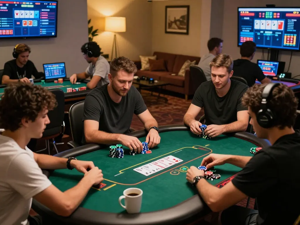 79KING players engaged in a thrilling online poker session, showcasing intense gameplay and strategic interactions.