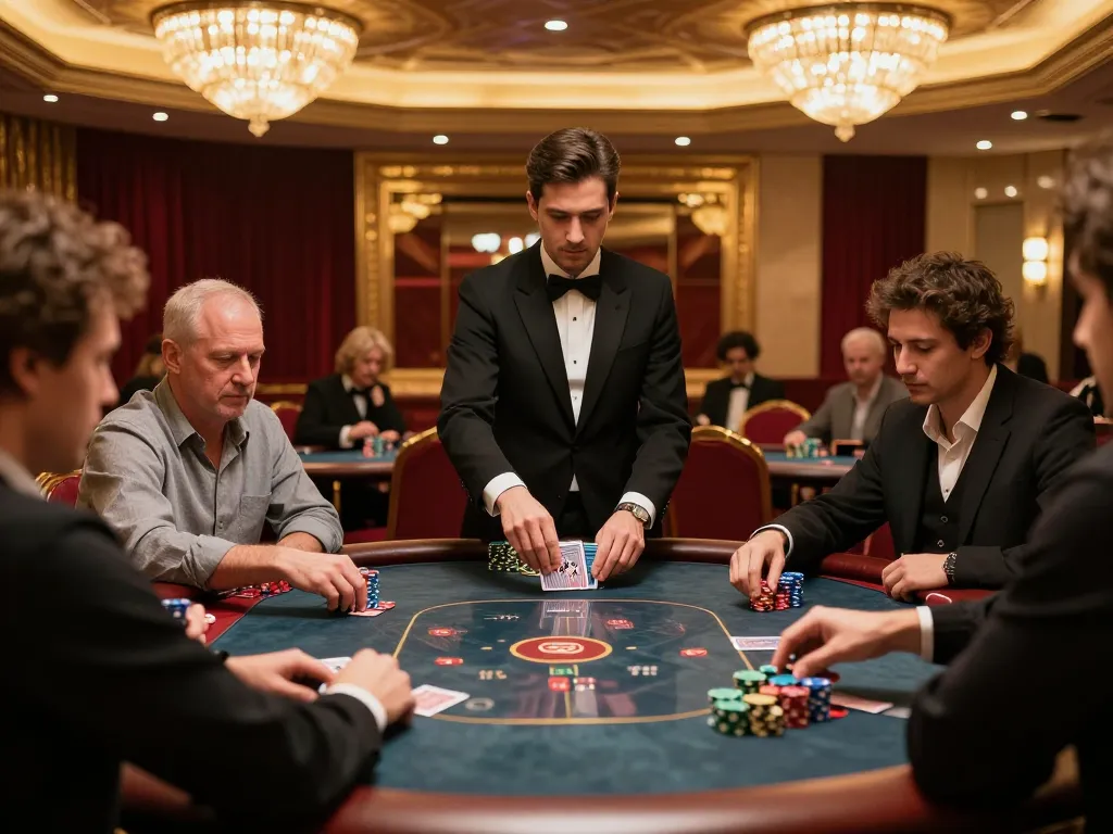 dn88 trang chủ offers a thrilling poker experience in an upscale casino setting with focused players and elegant decor.