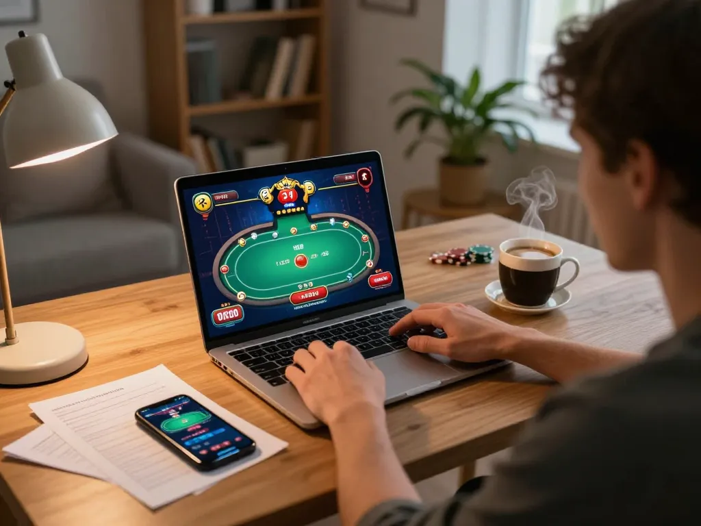 Engaging online gaming experience at hitclub363 featuring vibrant poker graphics and strategy notes.