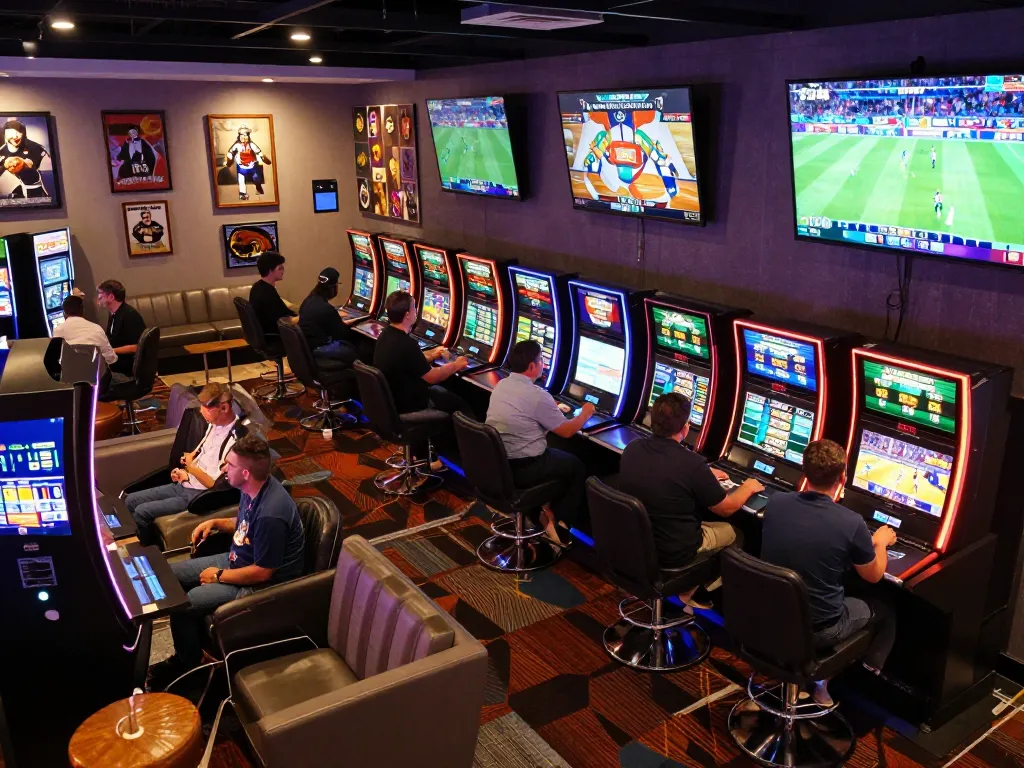 fabet1 patrons engaging in sports betting excitement at a modern casino