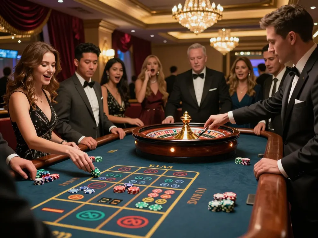 Players at the roulette table in five88so casino enthusiastically placing bets and watching the spinning wheel